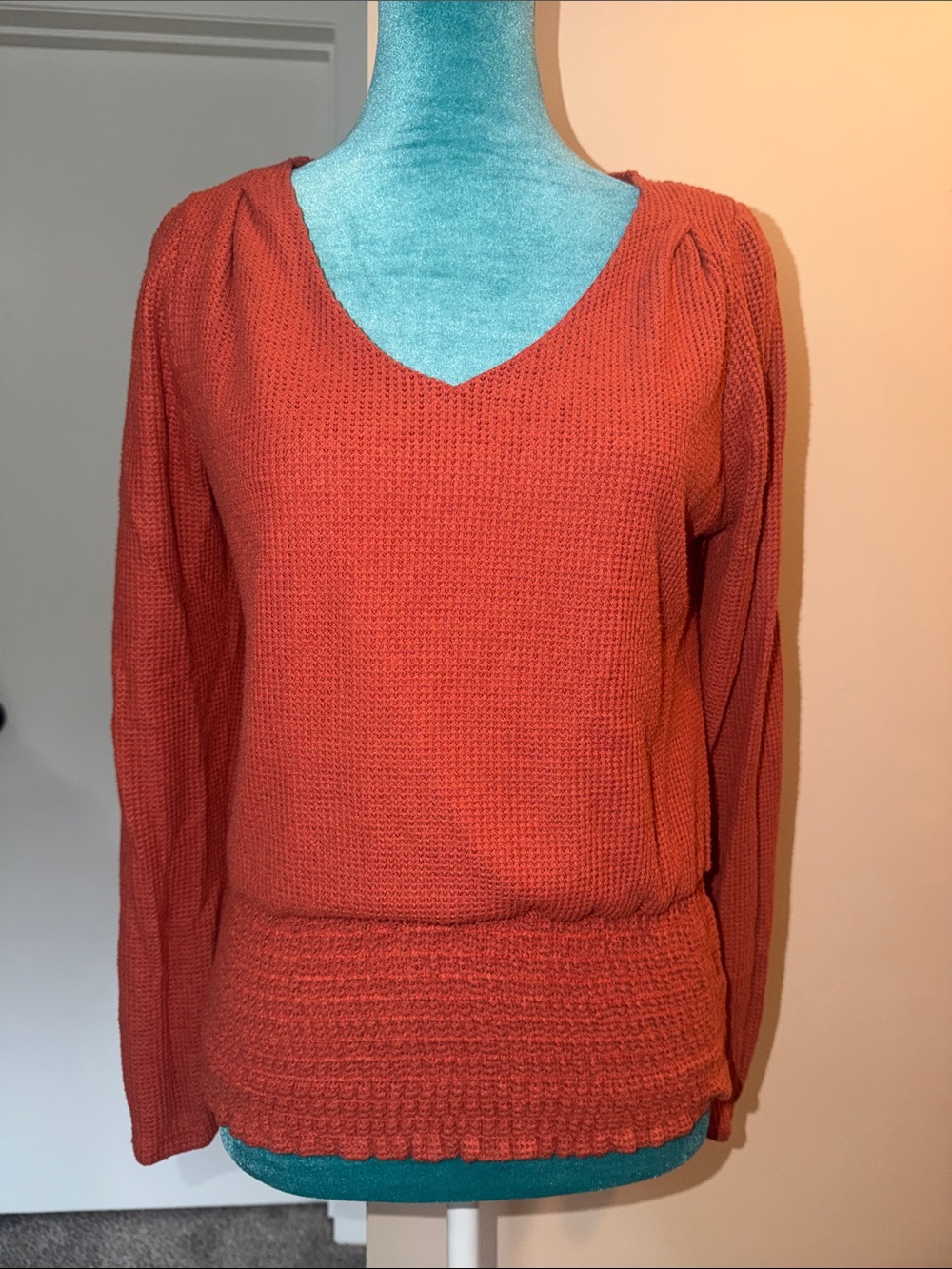Kaileigh Rust Orange V-Neck Knit Sweater